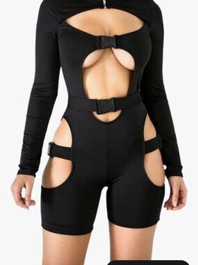 Black Cutout Buckle Romper
